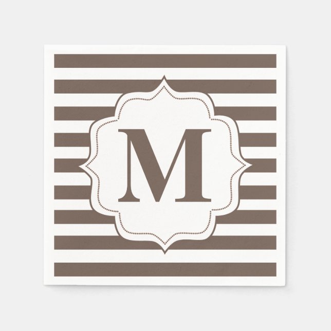 Guardanapo De Papel Beige Stripes Personalizadas Monogramas Napkins (Frente)