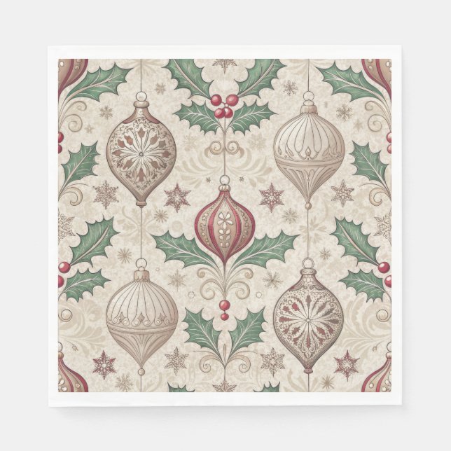 Guardanapo De Papel Beige Vintage Bauble Christmas Holiday (Frente)