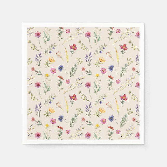 Guardanapo De Papel Beige Wildflower Primavera Floral (Frente)