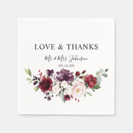 Guardanapo De Papel Beijo e Agradecimento Aquarela Rosa Floral Borgonh