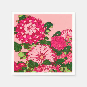 Guardanapo De Papel Beira da flor, fúcsia e rosa japoneses do coral