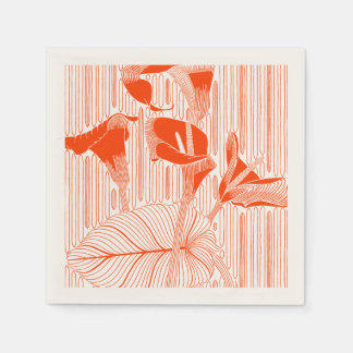 Guardanapo De Papel Bela arte floral em linha com plantas laranja