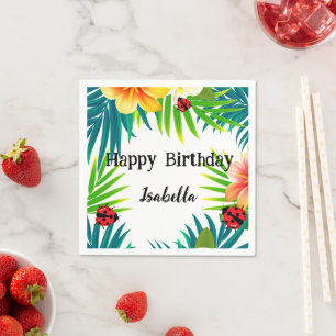 Guardanapo De Papel Bela Bolinhas Ladybug Summer Flower Palm Aniversár