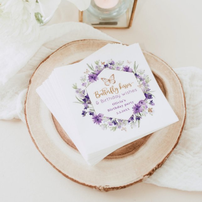 Guardanapo De Papel Bela borboleta púrpura beija aniversário (Criador carregado)