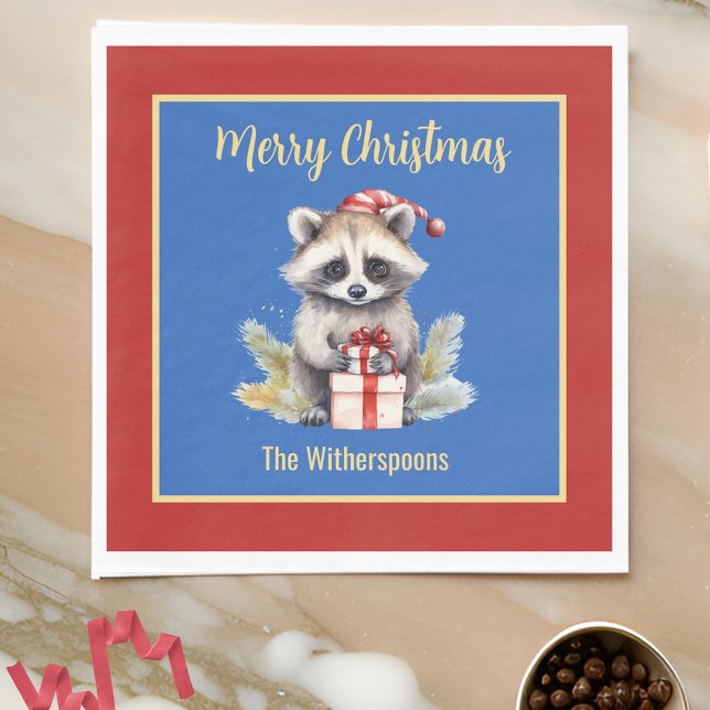 Guardanapo De Papel Bela guaxinim de Natal com Santa Hat Wildlife (Criador carregado)