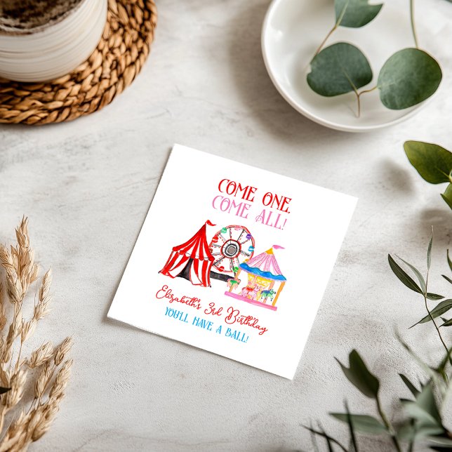 Guardanapo De Papel Bela Mão Desenhada Circo Carnaval Aniversário (Cute Hand Drawn Carnival Circus Birthday Napkins)