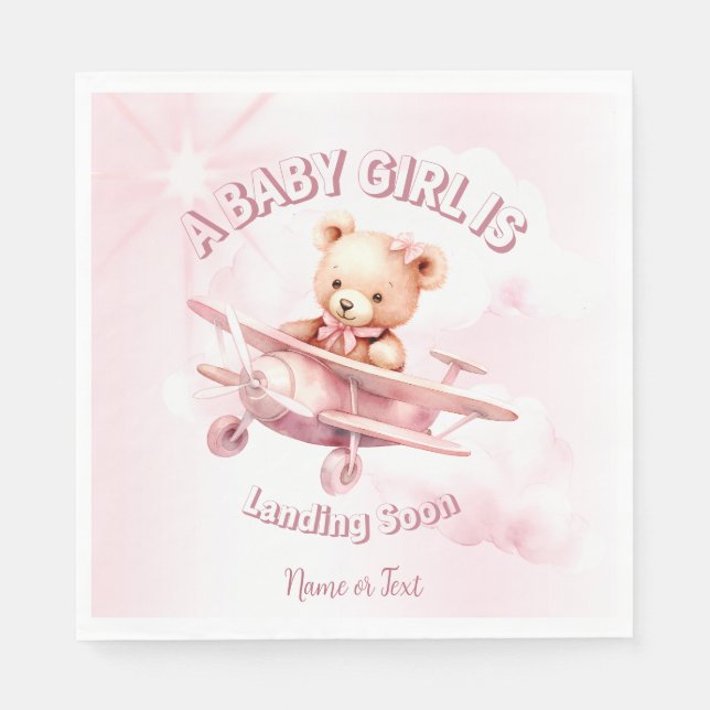 Guardanapo De Papel Bela Menina Bear Piloto Rosa Avião Rosa Bonito (Frente)