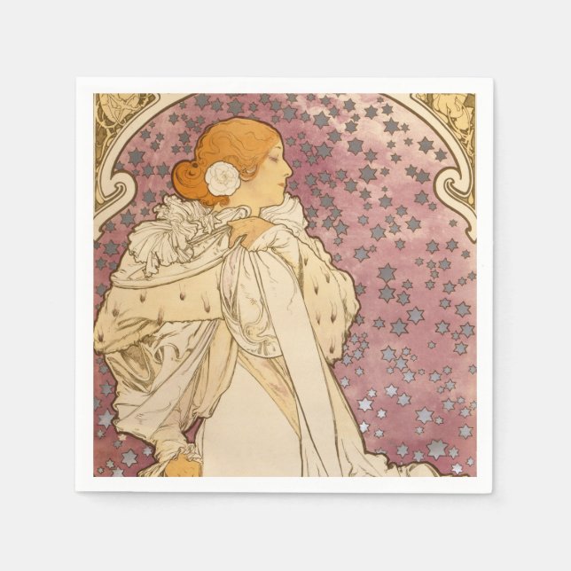 Guardanapo De Papel Beleza da Mulher Mucha Art Nouveau (Frente)