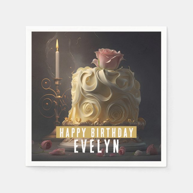 Guardanapo De Papel Beleza e Bolo de Aniversário da Besta - (Frente)