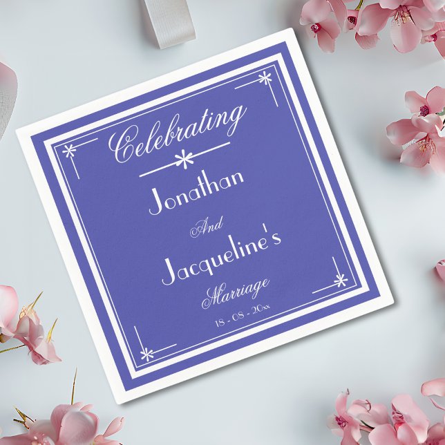 Guardanapo De Papel Belo Blue Chic Script Weding Cake Paper (Beautiful Blue and White, Chic Script, Elegant Wedding Paper Napkins.)