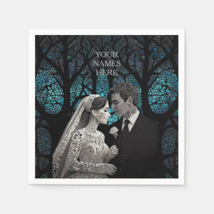 Guardanapo De Papel Belo casal de casamento em uma árvore azul da vida