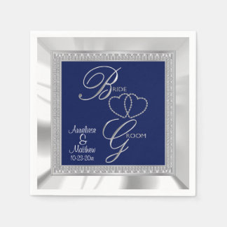 Guardanapo De Papel Belo Casamento Real Azul, Prata e Satanás Branca