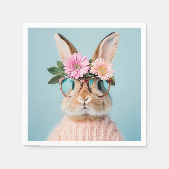 Guardanapo De Papel belo coelhinho de chapéu numa cesta (Frente)