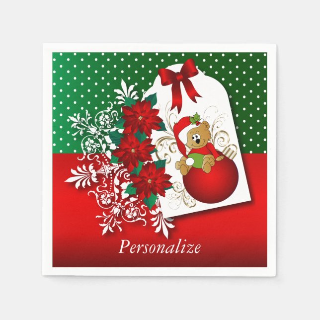 Guardanapo De Papel Belo e divertido Urso de Natal (Frente)