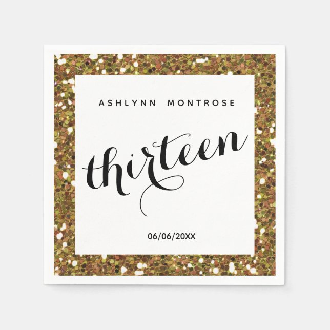 Guardanapo De Papel Belo e Dourado aniversário de 13 de luz (Frente)