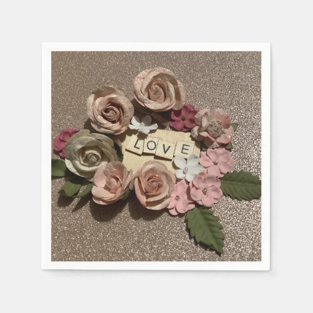 Guardanapo De Papel Belo e elegante amor floral e brilho (Frente)