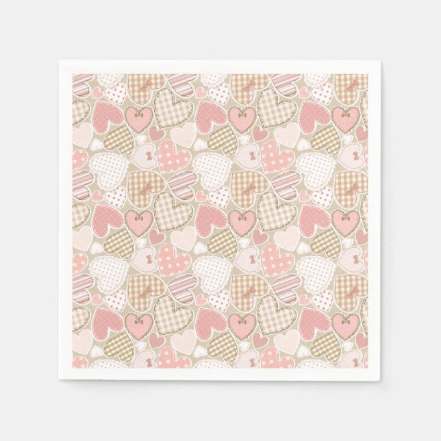 Guardanapo De Papel Belo "Patchwork Quilt Pattern Pink Hearts" Arcos (Frente)