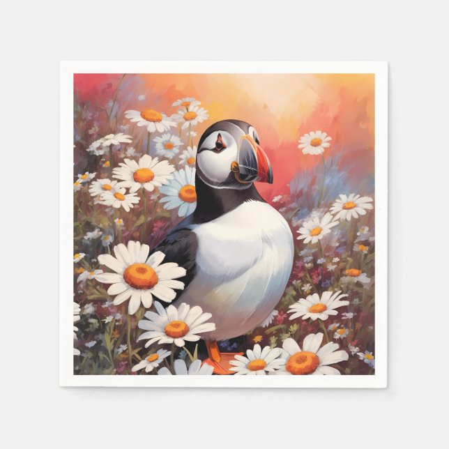 Guardanapo De Papel Belo Puffin Em Daisy Field (Frente)