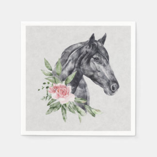 Guardanapo De Papel Belo Retrato de Cabeça de Cavalo Negro Aquarela