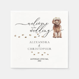 Guardanapo De Papel Bem-vindo ao casamento do cachorro Cavapoo marrom 