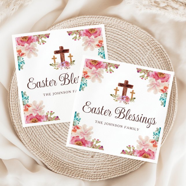 Guardanapo De Papel Bênçãos de Páscoa Elegante Cruz Floral (Elegant Easter Blessings Floral Cross Napkins)