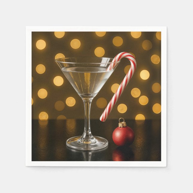 Guardanapo De Papel Bengala de Natal em um Copo de Martini (Frente)
