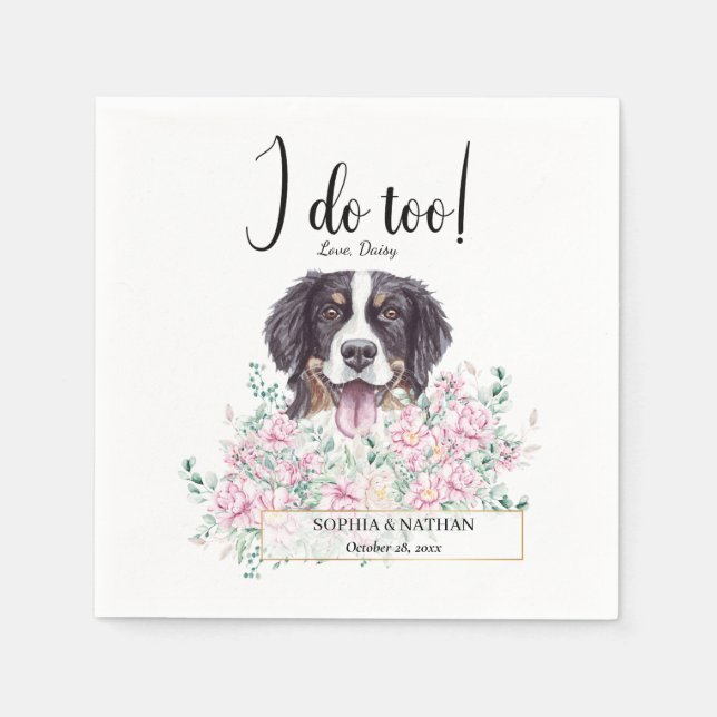 Guardanapo De Papel Bernese Mountain Dog Casamento Cocktail Napkins (Frente)