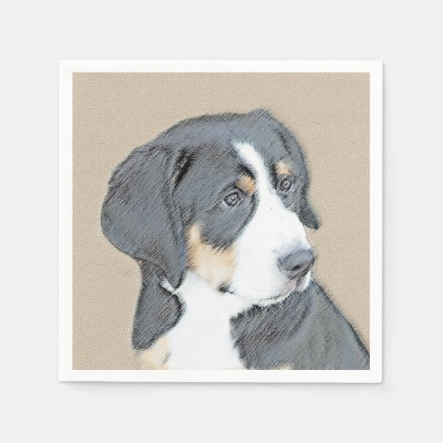 Guardanapo De Papel Bernese Mountain Dog Puppy Painting - Arte Origina (Frente)