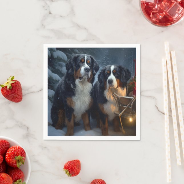 Guardanapo De Papel Bernese Mountain Snowy Sleigh Decência de Natal (Insitu)