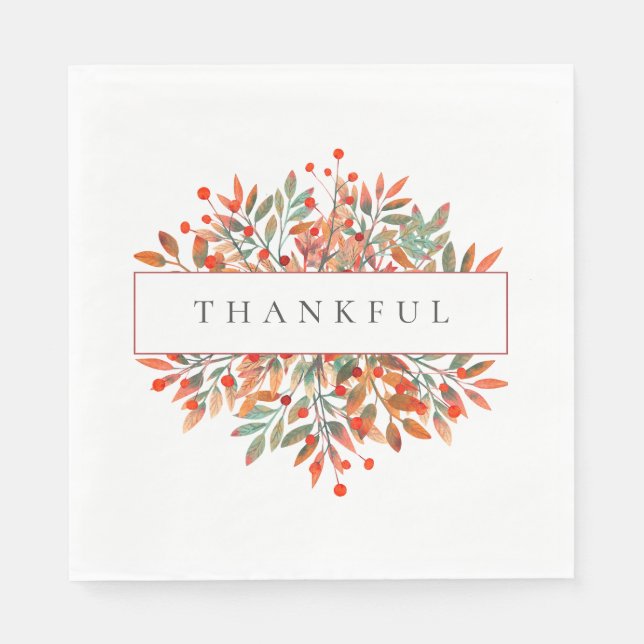 Guardanapo De Papel Berries Vermelhos e Folhas Botânicas Personalizáve (Frente)