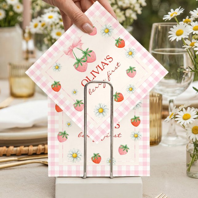 Guardanapo De Papel Berry 1st Birthday Strawberry (Berry 1st Birthday Strawberry Napkins)