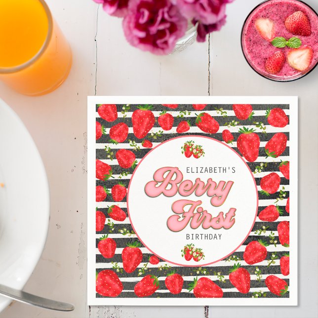 Guardanapo De Papel Berry de Morango Vermelho Dourado Branco Russo Pri (Criador carregado)