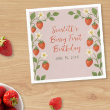 Berry First Birthday Cute Strawberry Floral Rosa
