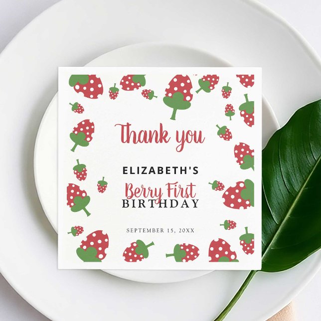Guardanapo De Papel Berry First Birthday Cute Strawberry Girl Personal (Criador carregado)