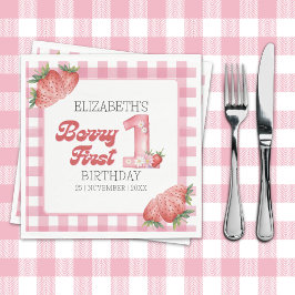 Guardanapo De Papel "Berry First Birthday Girl strawberry Theme