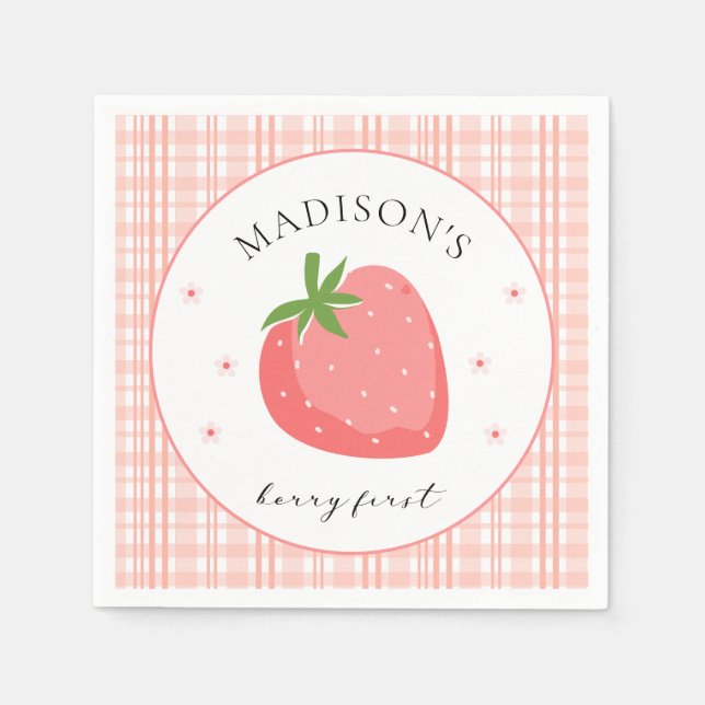 Guardanapo De Papel Berry First Birthday Paper Napkin Strawberry Party (Frente)