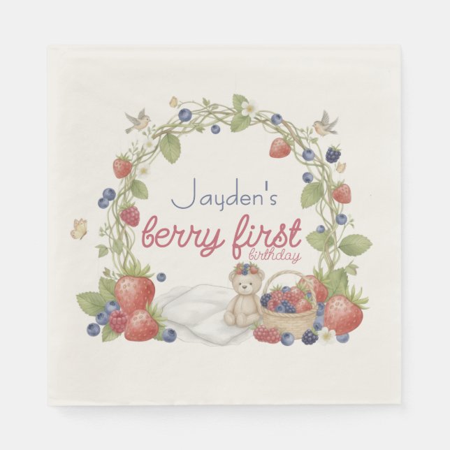 Guardanapo De Papel Berry First Birthday Party (Frente)