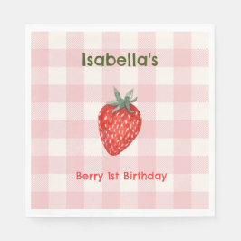 Guardanapo De Papel Berry First Birthday Pink & Xadrez Party Napkins