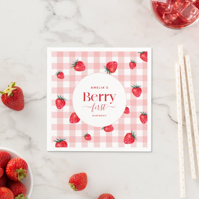 Guardanapo De Papel Berry First Birthday Strawberry Girl (Insitu)