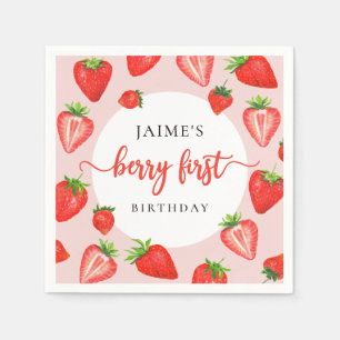Guardanapo De Papel Berry First Birthday Strawberry Girl primeiro aniv