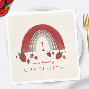 Guardanapo De Papel Berry First Birthday Strawberry Rainbow Floral