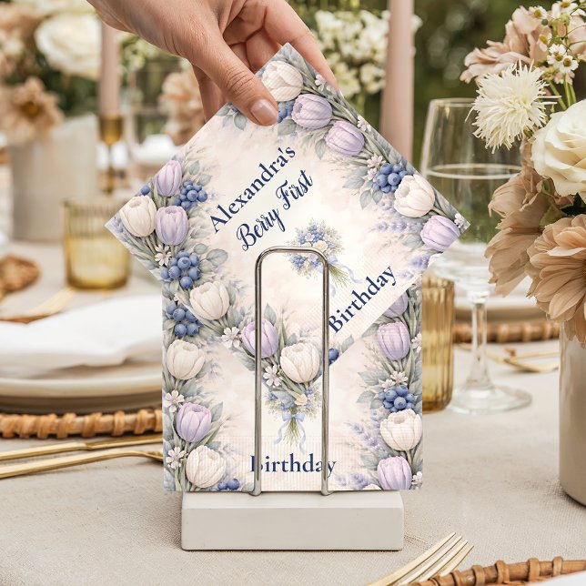 Guardanapo De Papel Berry First Blue Floral Garden 1st Birthday (Criador carregado)