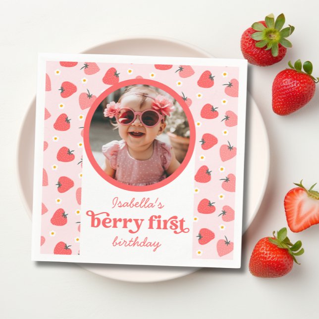 Guardanapo De Papel Berry First Photo do Partido do primeiro aniversar (berry first birthday party napkins)