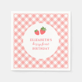 Guardanapo De Papel Berry First Pink Strawberry Gingham Birthday