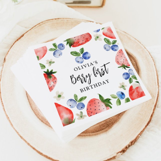 Guardanapo De Papel Berry First Strawberry e Blueberry Birthday (Criador carregado)