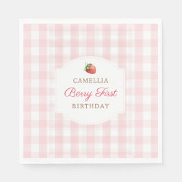 Guardanapo De Papel Berry First Strawberry Pink Gingham Birthday Party