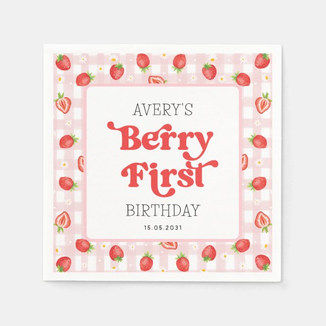 Guardanapo De Papel Berry First Strawberry primeiro aniversario (Frente)