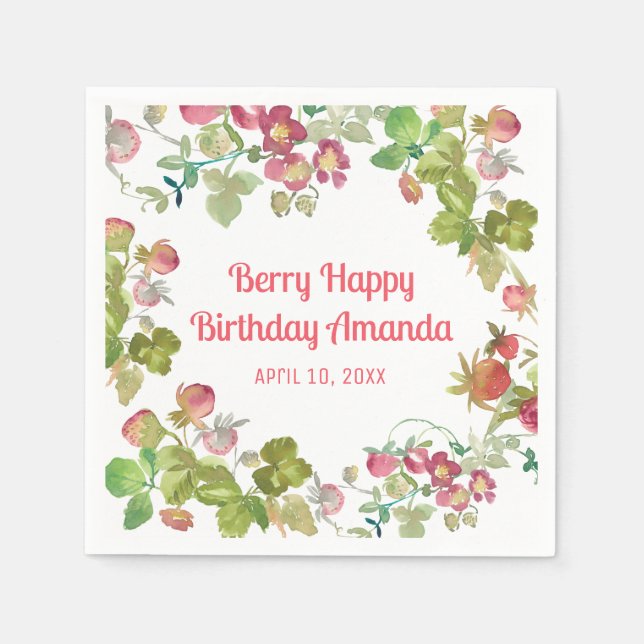 Guardanapo De Papel Berry Happy Strawberry Birthday (Frente)