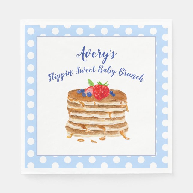 Guardanapo De Papel Berry Pancake Blue Gingham Chá de fraldas (Frente)