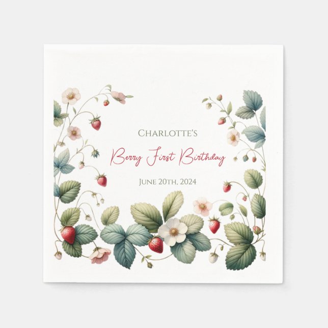 Guardanapo De Papel Berry Personalizado Primeiro Aniversário (Frente)